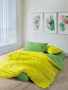Lenjerie pat galbena/verde din bumbac Sage Double The Home Collection