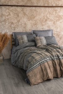 Lenjerie pat gri antracit din bumbac Timbre Single The Home Collection