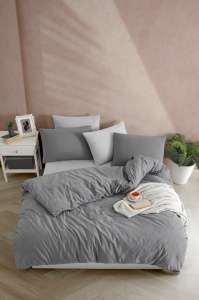 Lenjerie pat gri antracit din bumbac Yarn Single The Home Collection