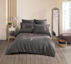 Lenjerie pat gri din bumbac Emilia Double The Home Collection