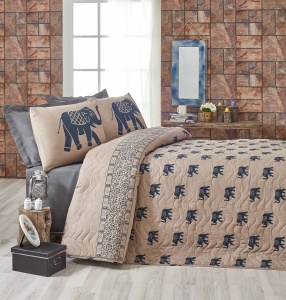 Lenjerie pat maro/albastra din fibre Fil Double The Home Collection
