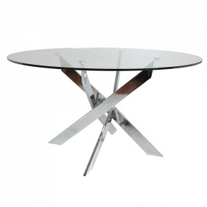 Masa dining argintie din sticla si metal 120 cm Ruth The Home Collection