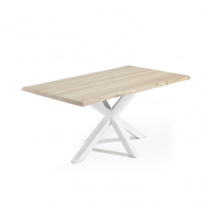 Masa dining din metal alb si lemn stejar 90x160 cm Argo Kave Home