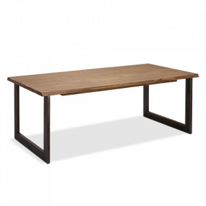 Masa dining extensibila maro din lemn de salcam si metal 90x180 cm Mallorca Furnhouse