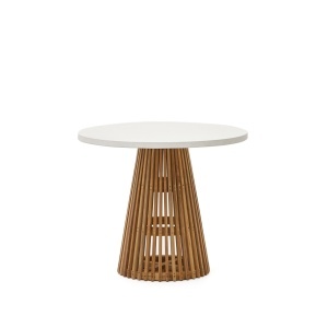 Masa dining exterior alba/maro din lemn 90 cm Alcaufar Kave Home