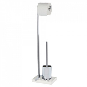 Perie toaleta cu suport hartie igienica argintie/alba din metal Noble Wenko