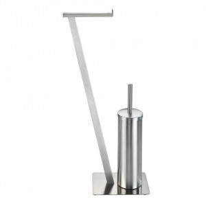 Perie toaleta cu suport hartie igienica argintie din metal Lirio Wenko