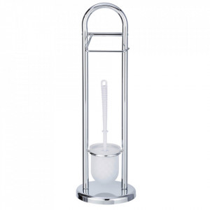 Perie toaleta cu suport hartie igienica argintie din metal Siena Wenko