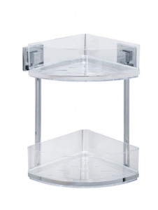 Raft argintiu/transparent din inox si plastic 28x32,5 cm pentru baie Vacuum-Loc Corner Two Floors Quadro Wenko
