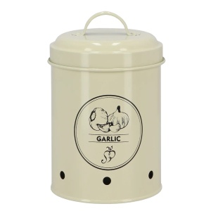 Recipient cu capac alb/negru din metal 12x17 cm Garlic Esschert Design