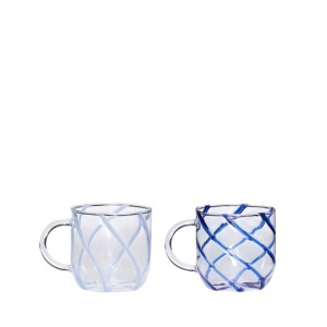 Sat 2 cani albastre/transparente din sticla 450 ml Kiosk Hubsch