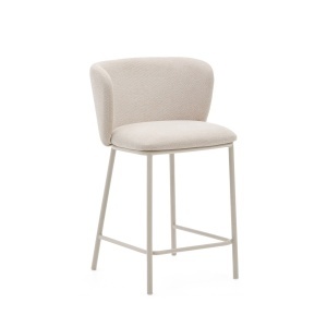 Scaun bar bej/alb din textil Ciselia Low Boucle Kave Home