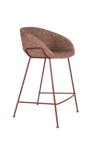 Scaun bar rosu din textil Feston Low Zuiver