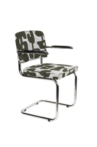 Scaun dining alb/verde din textil Ridge Deco Arms Zuiver