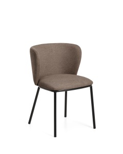 Scaun dining din textil maro deschis Ciselia Steel Chenille FR Kave Home