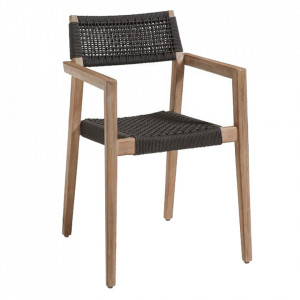 Scaun dining exterior maro/negru din lemn de eucalipt si sfoara Vetter Kave Home