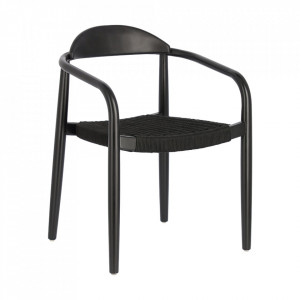 Scaun dining pentru exterior negru din sfoara si lemn de eucalipt Nina Kave Home