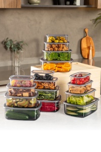 Set 16 recipiente cu capac gri antracit din plastic SYBOX16LIKRSK The Home Collection