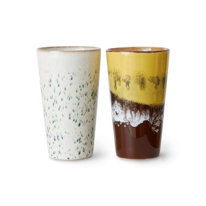 Set 2 cani multicolore din ceramica 300 ml 70s Brine HKliving