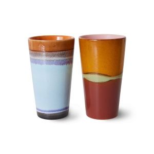 Set 2 cani multicolore din ceramica 300 ml 70s Latte Clash HKliving