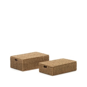 Set 2 cutii cu capac maro din fibre naturale Tossa Kave Home