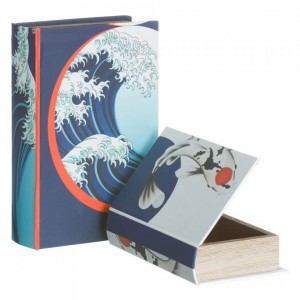 Set 2 cutii tip carte multicolore din MDF si canvas Waves Ixia