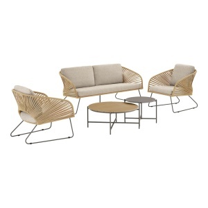 Set 2 fotolii, canapea si 2 mese cafea exterior maro din textil Novella House Nordic