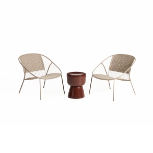 Set 2 fotolii si masa de cafea exterior grej/maro din textil Atrani Mesquida Kave Home