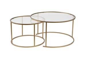 Set 2 mese de cafea aurii/transparente din sticla Aurum Nordure