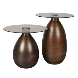 Set 2 mese de cafea maro bronz din metal Selene Dutchbone