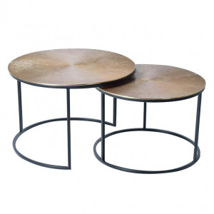 Set 2 mese de cafea maro bronz/negre din metal Shanti Giner y Colomer