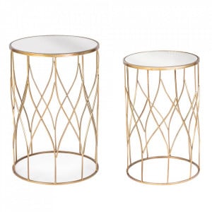 Set 2 mese laterale aurii din metal Elenor Round Bizzotto