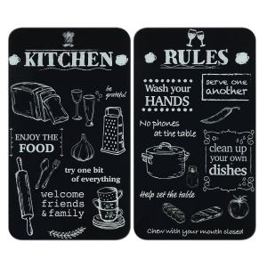 Set 2 placi protectie plita alba/neagra din sticla 30x52 cm Kitchen Rules Wenko