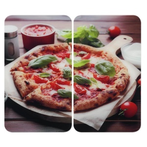 Set 2 placi protectie plita multicolore din sticla 30x52 cm Pizza Wenko