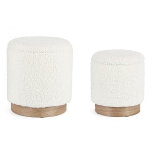 Set 2 taburete rotunde alb/maro din textil Zoya Teddy Storage Bizzotto