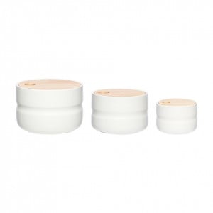 Set 3 recipiente cu capac albe/maro din ceramica Gordon Hubsch