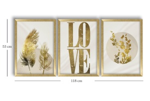 Set 3 tablouri din lemn auriu 38x53 cm Love The Home Collection