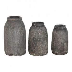 Set 3 vaze gri inchis din teracota Velas House Nordic