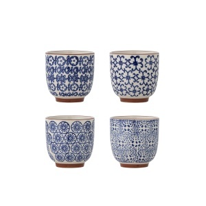 Set 4 cesti alb/albastre din ceramica 150 ml Karine Bloomingville