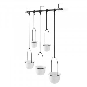 Set 5 ghivece suspendabile cu suport alb/negru din metal Triflora Large Umbra