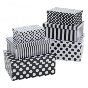 Set 6 cutii cu capac albe/negre din hartie Dottia Boltze