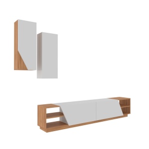 Set comoda TV cu 2 dulapuri albe/maro Zebra The Home Collection