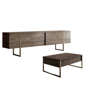 Set comoda TV si masa de cafea maro/auriu Luxe Set The Home Collection