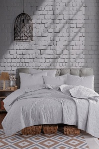 Set cuvertura gri din fibre Solid Double The Home Collection