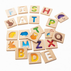 Set de joaca 26 piese multicolor din lemn Gradient Alphabet Plan Toys