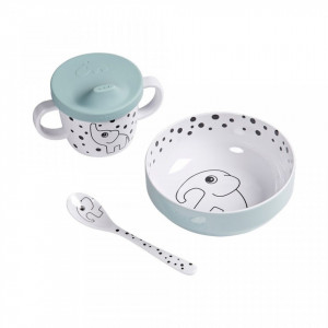 Set de masa 3 piese din melamina si silicon pentru copii Blue Dinner Done by Deer