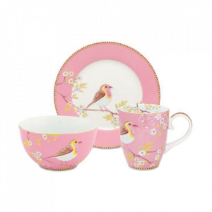 Set de masa 3 piese multicolor din portelan Early Bird Pink Pip Studio