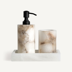 Set dispenser sapun lichid cu suport pentru periute crem din marmura Gyal Vical Home