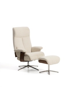 Set fotoliu rotativ si taburet bej/argintiu din textil Toriel Micro Boucle Kave Home