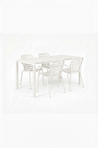 Set masa dining si 4 scaune exterior albe din metal Vondel Zuiver